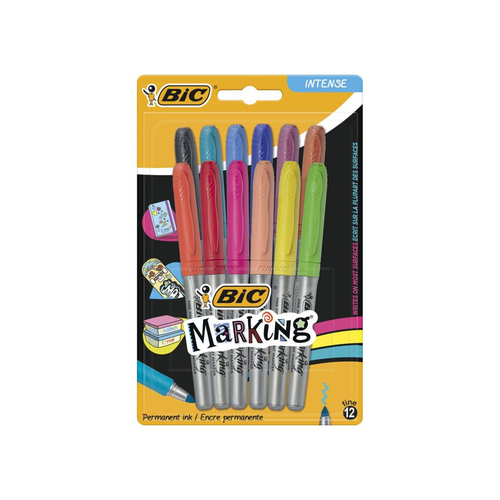BIC Marking permanent marker Black, Blue, Light Blue, Light Green, Orange, Peach, Pink, Red, Turquoise, Yellow Bullet tip 12 pc(s)