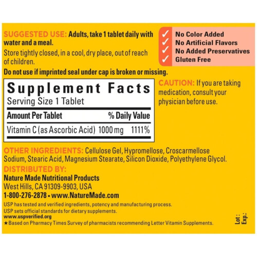 Nature Made Nature Made Vitamina C Extra Forte 1000 mg, Integratore per Supporto Immunitario, 100 Compresse 2