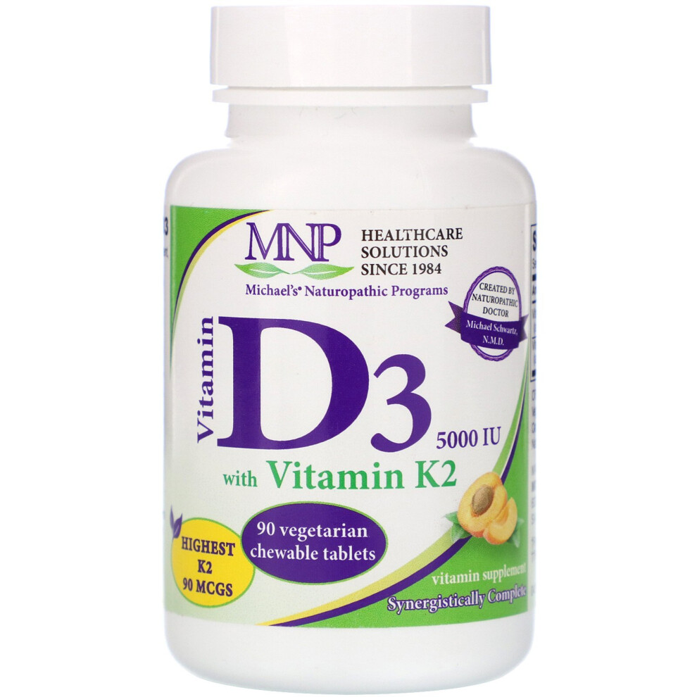 Michael's Naturopathic, Vitamin D3 with Vitamin K2,90 Veg Chewable Tab