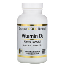 California Gold Nutrition, Vitamina D3, 50 mcg (2.000 IU), 360 Softgéis de Gelatina de Peixe
