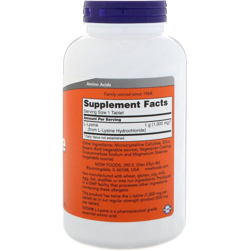 NOW Foods NOW Foods, L-Lysine, 1.000 mg, 250 Tablets 1