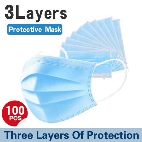 (Bleu, 100 pièces) Masque chirurgical à 3 plis jetable