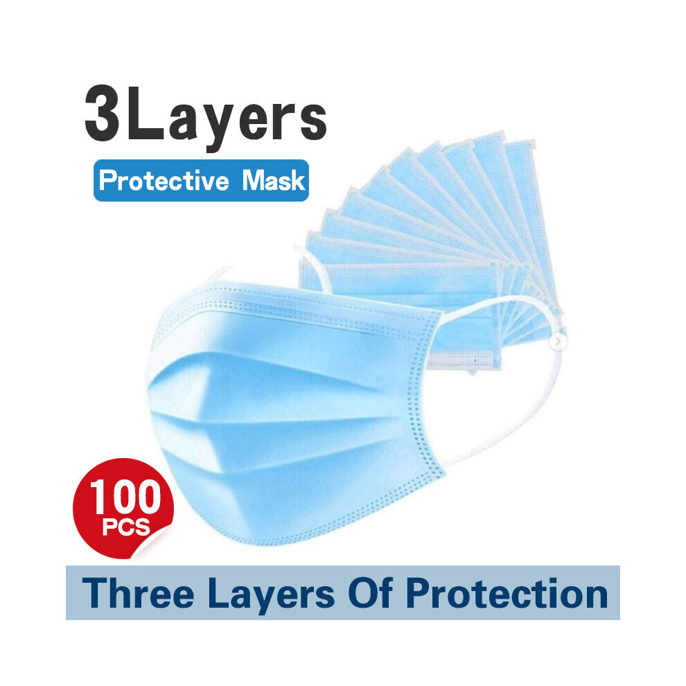 (Blue, 100Pcs) 3Ply Surgical Face Mask Disposable Mouth Mask 734166450637