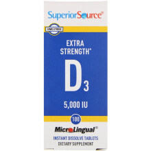 Superior Source, D3 Extra Puissance, 125 mcg (5 000 UI), 100 Comprimés MicroLingual à Dissolution Instantanée