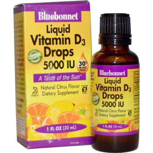 Bluebonnet Nutrition, Nestemäinen Vitamiini D3, Sitruuna, 5,000 IU, 1 fl oz (30 ml)