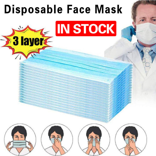 (bleu, 50 pièces) Masque chirurgical jetable à trois plis
