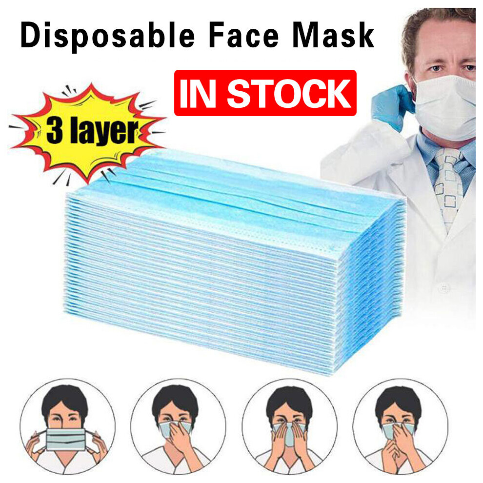 (Blue, 50Pcs) 3Ply Disposable Surgical Face Mask Mouth Mask 734166451344