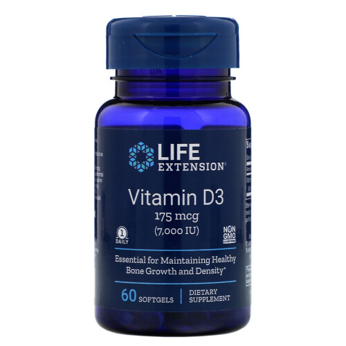 Life Extension, Βιταμίνη D3, 175 mcg (7,000 IU), 60 Μοσχεύματα