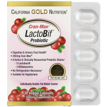 California Gold Nutrition, CranMaxÆ LactoBif Probiotici, 25 Miliardi CFU, 30 Veggie Capsule