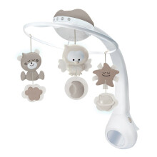 Infantino Mobile Musical 3-en-1, Mobile Transformable en Projecteur et en Veilleuse avec Mode Réveil, 6 Mélodies Intégrées et 4 Sons Nature, Gris