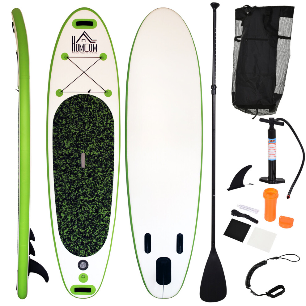 Homcom Inflatable Green & White Paddle Board | Surfboard With Paddle, Fix Bag, Air Pump, Fin & Backpack White,Green