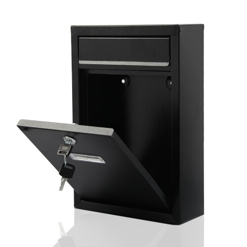 Lockable Black Steel Wall Mounted Postbox 1
