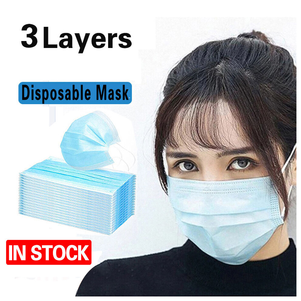 (Blue, 50Pcs) 100 Face Mask Surgical Disposable Mouth Guard Cover Face Masks 734166451412
