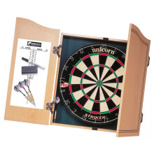 Unicorn Striker Home Dart Center with Striker Bristle Dartboard, 2 Sets of Darts, PDC Endorsed, Wooden Cabinet, Whiteboard Scoring, Free Marker Pen
