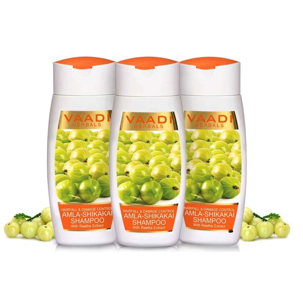 Vaadi Herbals 100% Organic Hairfall & Damage Control Amla-Shikakai Shampoo With Reetha Extract (110Ml X 3)