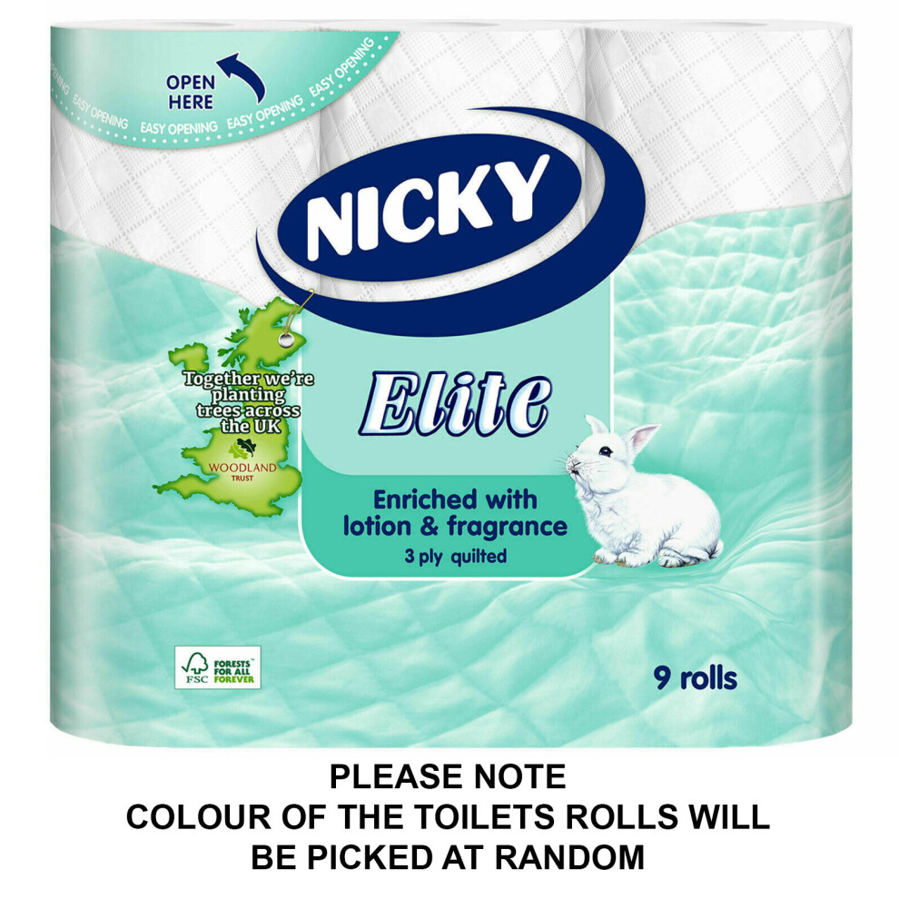 Nicky Elite 3Ply Pure Luxury Super Soft Quilted Toilet Rolls 9Pk