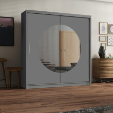 (Grey, 203CM) Adjustable Wardrobe with Mirrored Sliding Door