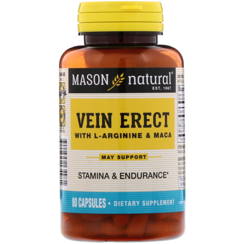 Mason Natural, Vein Erect com Arginina e Maca, 80 Cápsulas