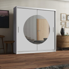 (White, 150CM) Adjustable Wardrobe with Mirrored Sliding Door