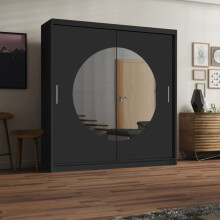 (Black, 150CM) Adjustable Wardrobe with Mirrored Sliding Door