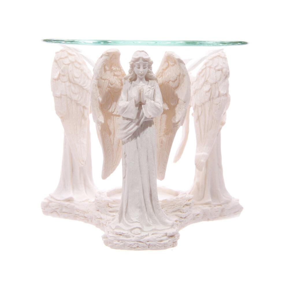 White Praying Angel Figurine Oil Burner with Glass Dish