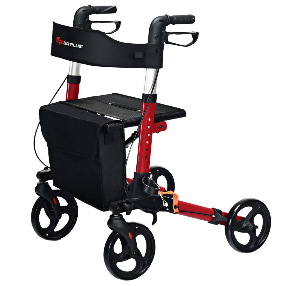 Foldable Rollator Walker Safety Wheelchair Aluminum W/Seat 4 Wheel