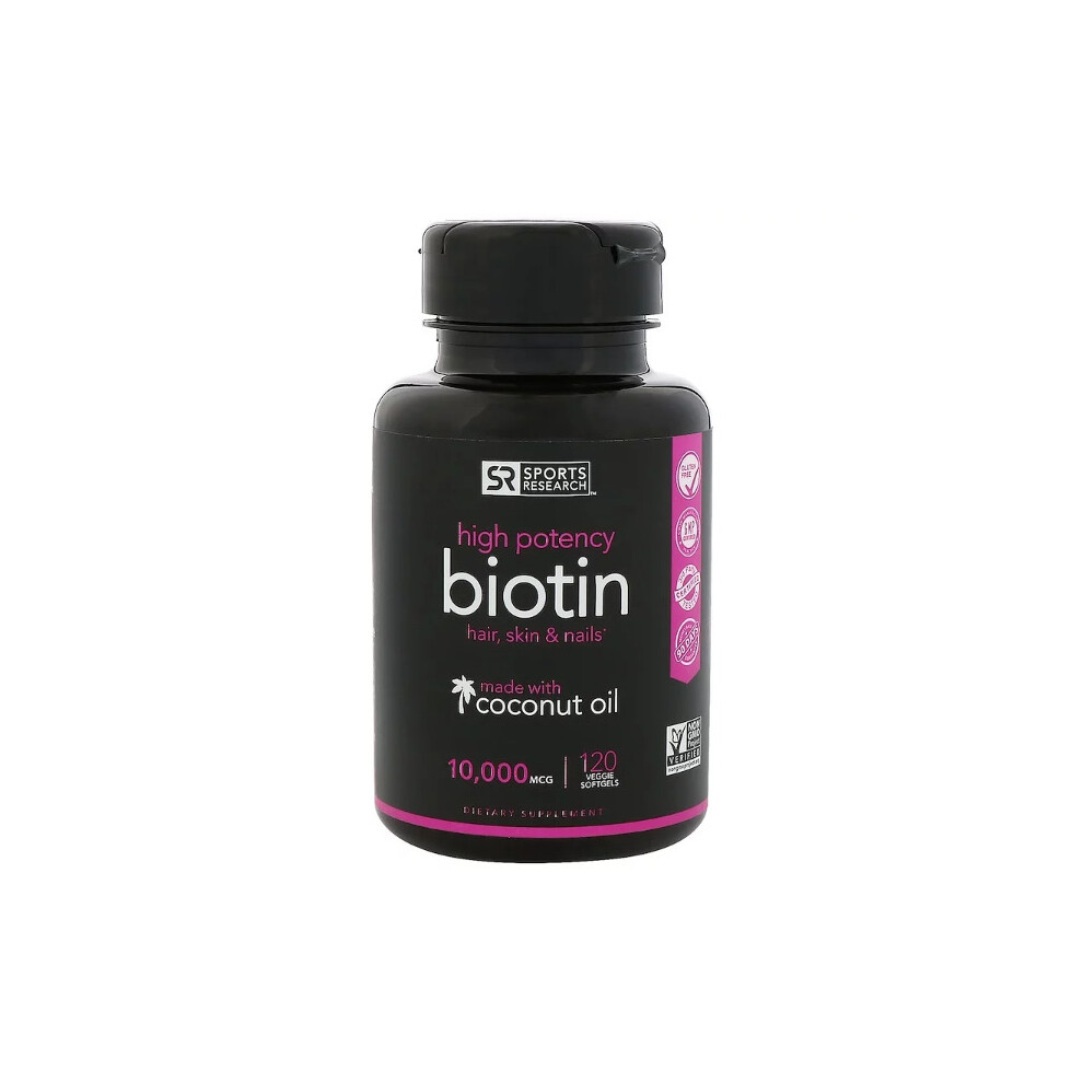 Sports Research, Biotin w/Coconut Oil, 10,000 mcg, 120 Veggie Softgels