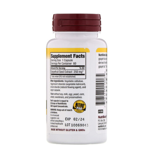 NutriBiotic,  Grapefruitzaadextract, 250 mg, 60 capsules 1