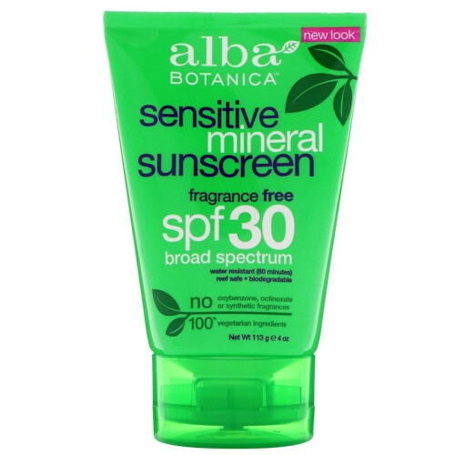 Alba Botanica, Mineral Sunscreen, Sensitive, Fragrance Free, SPF 30, 113g