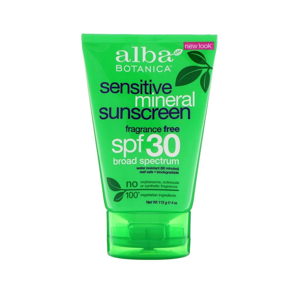 Alba Botanica, Mineral Sunscreen, Sensitive, Fragrance Free, SPF 30, 113g