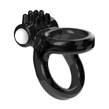 (Black) Ribbed Vibrating Sensation Cock & Ball Pleasure Penis Rings