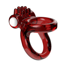(Red) Ribbed Vibrating Sensation Cock & Ball Pleasure Penis Rings