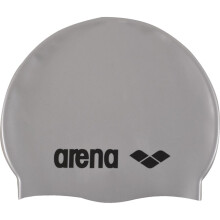 (Silver) Arena Junior Senior Classic Silicone Childrens Kids Cap Swimming Pool Hat