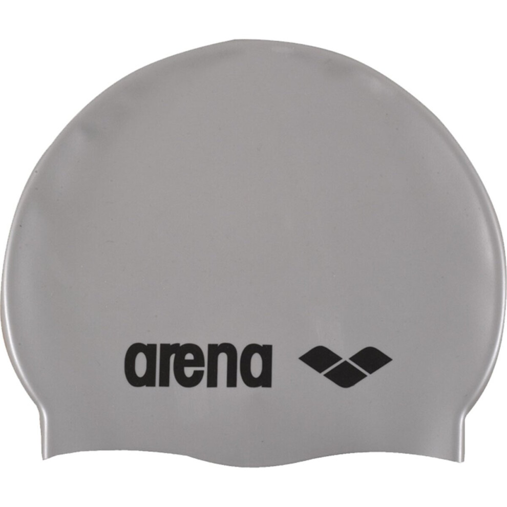 (Silver) Arena Junior Senior Classic Silicone Childrens Kids Cap Swimming Pool Hat