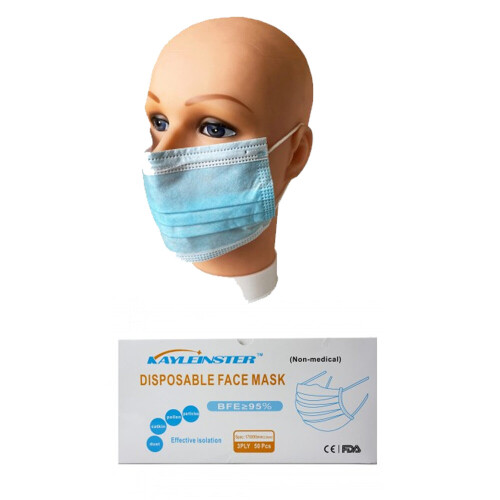 50-Pack Triple Layer Protective Paper Masks 3ply Disposable Face Masks