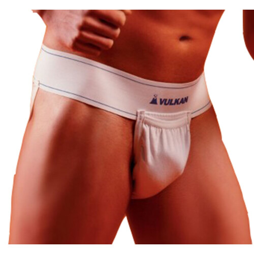 (Small) Vulcan 7099 Mens Groin Protector Jockstraps White Athletic Support + Pocket