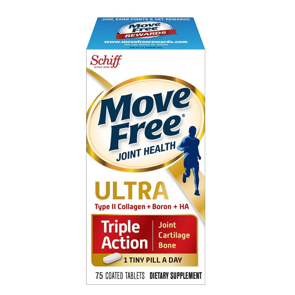 Schiff Move Free Ultra Triple Action Joint Health Type II Collagen Boron & HA Coated Tablets 75 ct