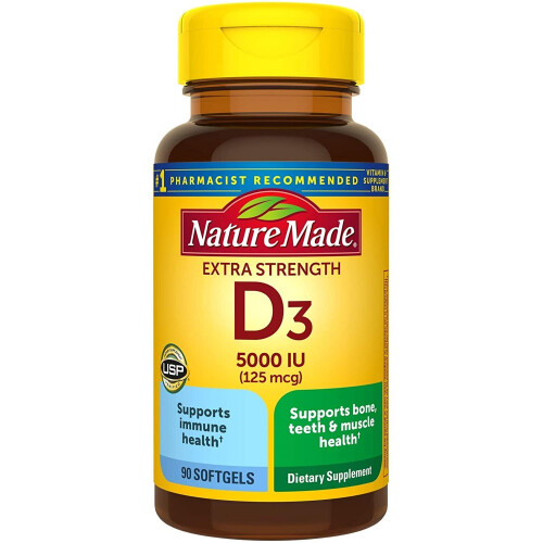 Nature Made Nature Made, D3, Υπερυψωμένη Δύναμη, 125 mcg (5,000 IU), 90 Μягκές Γελοίδες