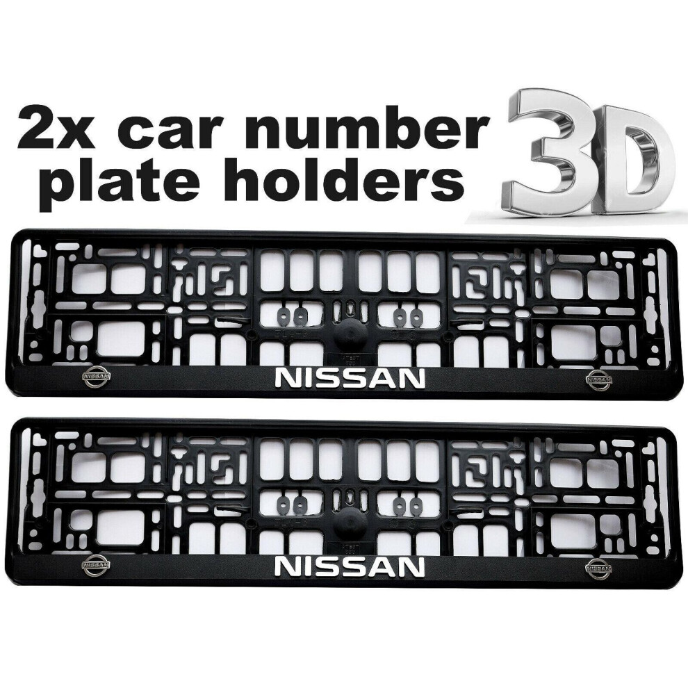 2 x 3D CAR Number Plate Surround Holder Frames BEST FIT for NISSAN