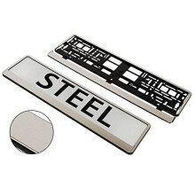 ' A Pair (2X) Steel Appearance Car Registration License Number Plate Universal Surrounds Holders Frames - Bargain!
