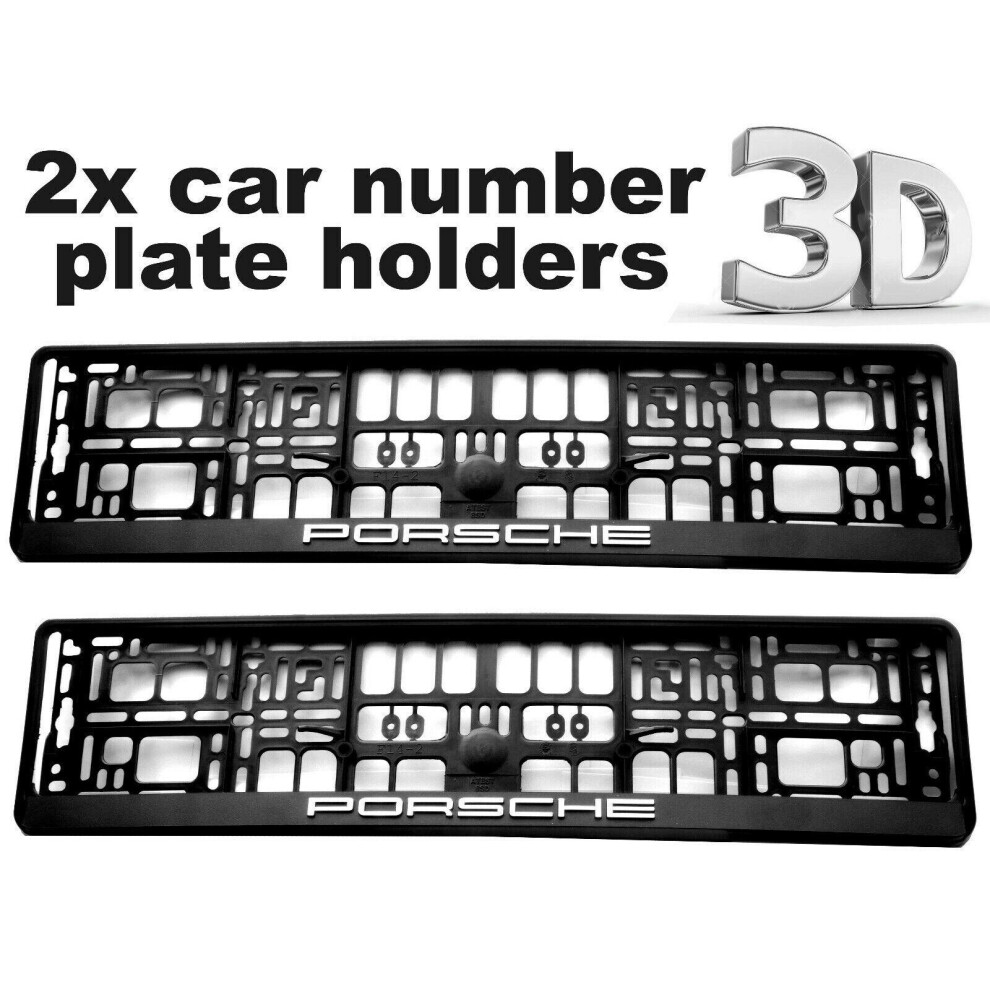 2 x 3D CAR Number Plate Surround Holder Frames BEST will FIT any PORSCHE