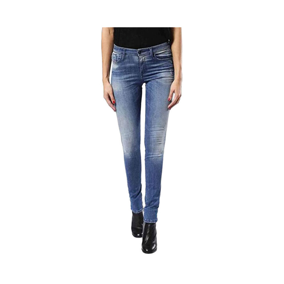 (W26 L32) DIESEL SKINZEE 0679W Womens Denim Jeans Super Skinny Fit Blue Faded Zip Fly