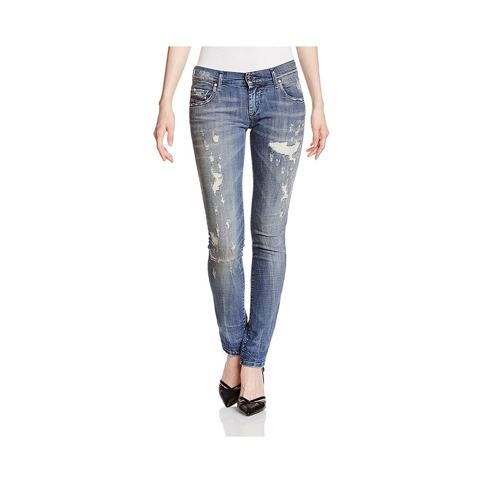 (W25 L32) DIESEL GRUPEE 0856X Womens Denim Jeans Super Skinny Fit Blue Faded Zip Italy