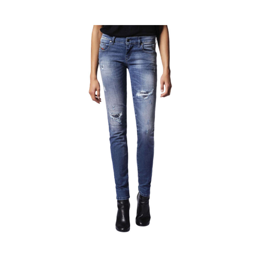Diesel (W27 L30) Grupee 0679C Womens Jeans Super Slim Fit Distress Casual Denim Pants Blue
