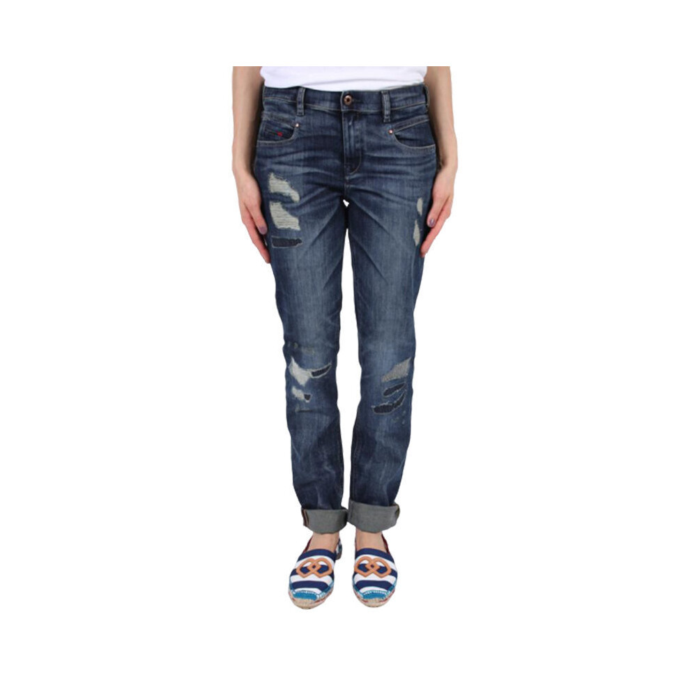 (W24 L32) DIESEL BELTHY 0854T Womens Jeans Distressed Slim Fit Casual Dark Blue Denim Pant