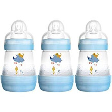 MAM Easy Start Self Sterilising Anti-Colic Baby Bottle 3 Pack 160 ml with Slow Flow MAM Teats Newborn Essentials Blue (Designs May Vary)