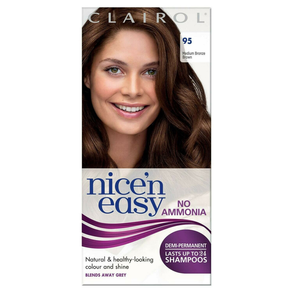 2 x clairol nice 'n easy 95 medium bronze brown no ammonia hair colour