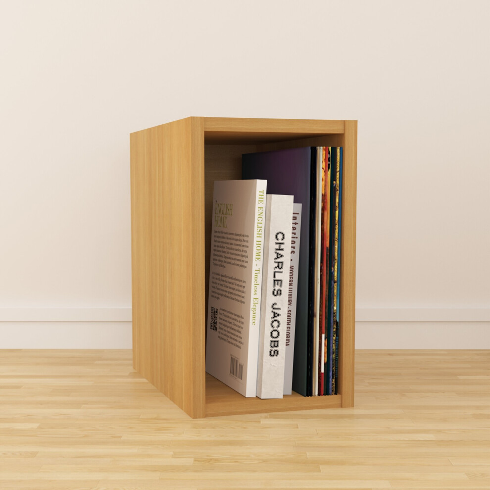 (Small) Vinyl 12" LP Record Cube Storage Box Unit Oak