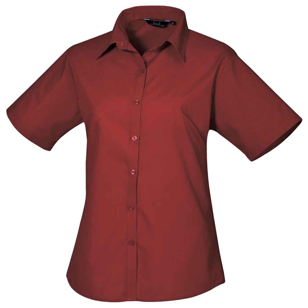 Short Sleeve Poplin Blouse Plain Work Shirt