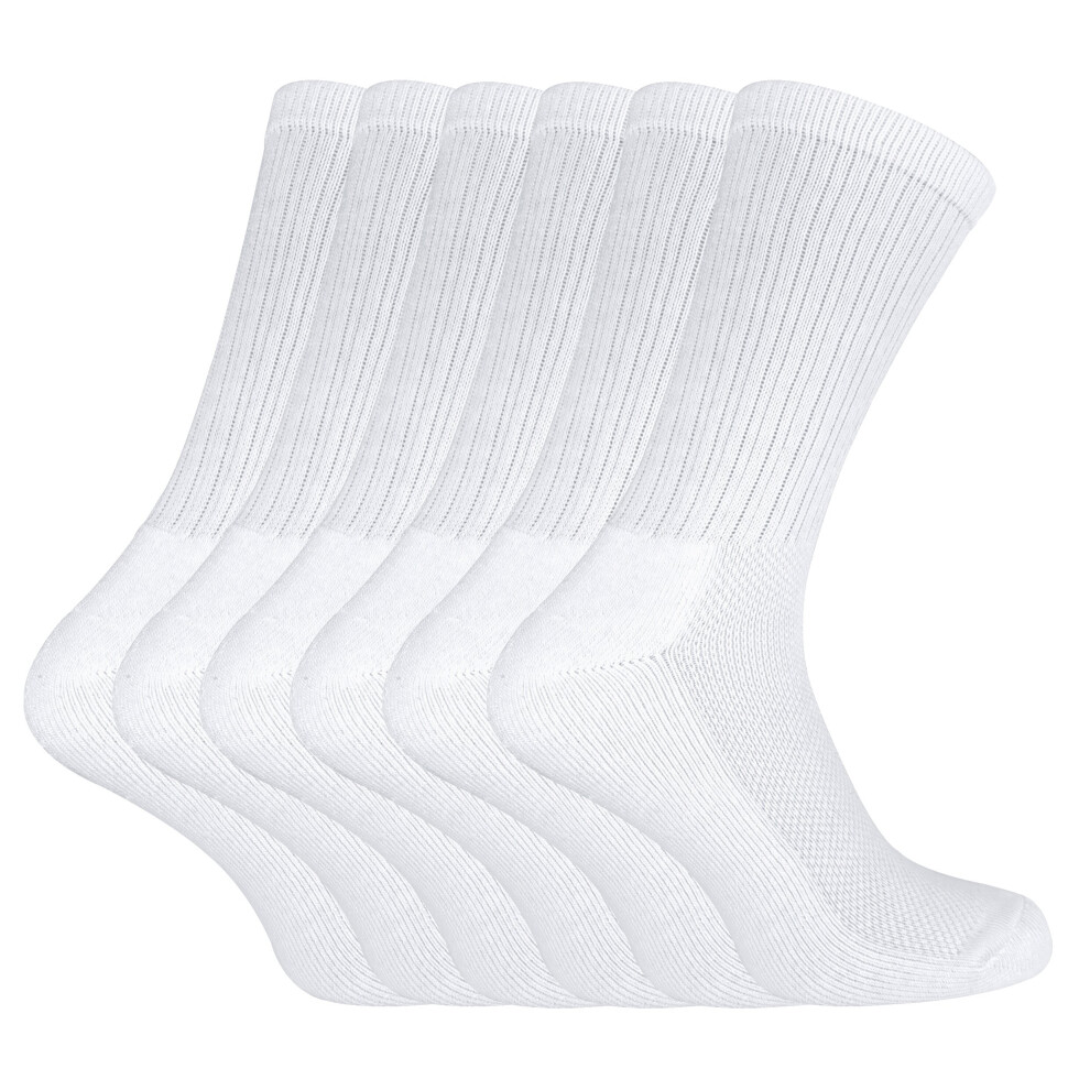 (6-11 UK, White) Sock Snob - 6 Pack Mens Bamboo Organic Cotton Running Sport Socks